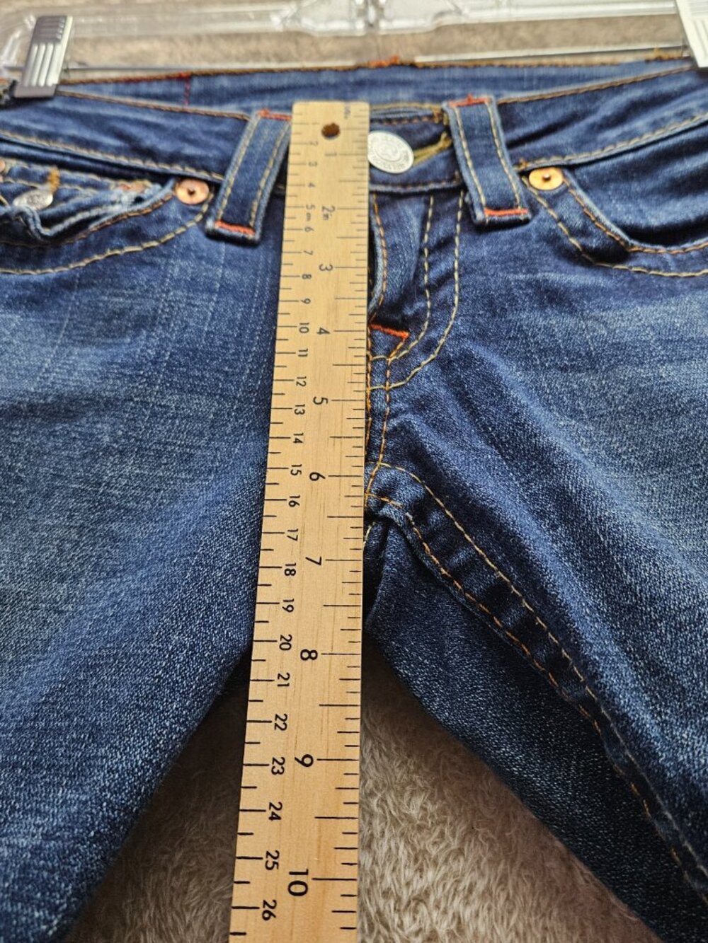 True Religion Billy Jeans Denim Made in USA Thick Stitching Flap Pockets Size 24 - Picture 7 of 11